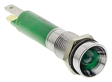 CML Innovative Technologies Green Panel Mount Indicator, 24V, 8mm Mounting Hole Size, Solder Tab Termination, IP67