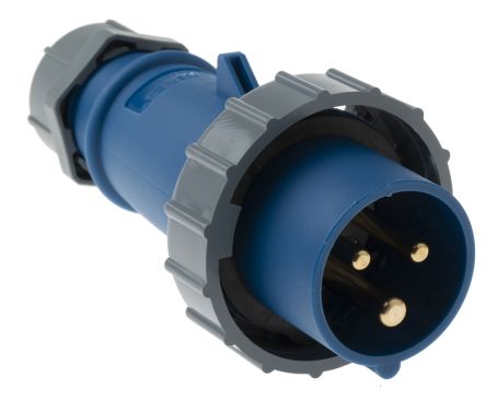 MENNEKES Conector De Potencia Industrial Macho, Formato 3P, Orientación Recto, AM-TOP, Azul, 230 V, 16A, IP67