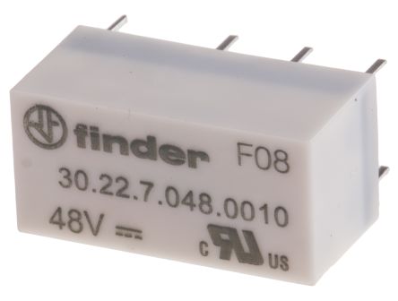 Finder PCB Mount Signal Relay, 48V Dc Coil, 2A Switching Current, DPDT