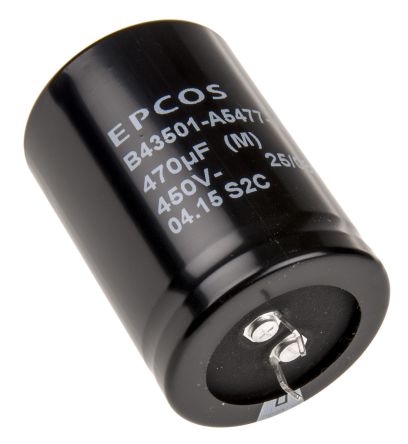 EPCOS B43501 Snap-In Aluminium-Elektrolyt Kondensator 470μF ±20% / 450V Dc, Ø 35mm X 50mm, +85°C