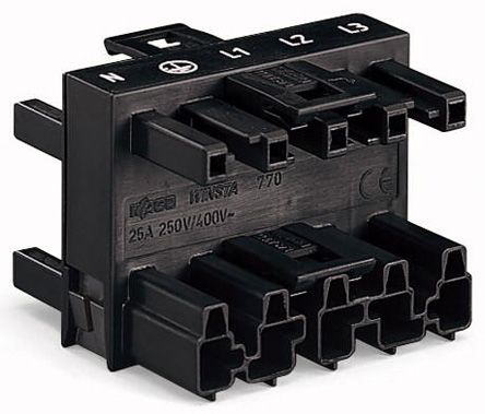 Wago 770 Series Distribution Block, 5-Pole, Male To Female, 4-Way, 25A
