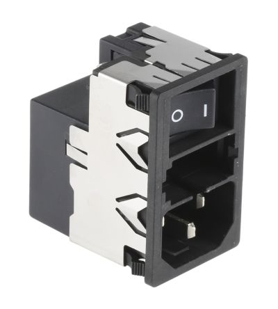 Schurter 4A, 250 V Ac Male Snap-In Filtered IEC Connector 2 Pole KMF1.1141.11 2 Fuse
