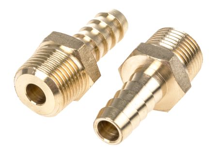 RS Pro Straight Brass Hose Connector 1/4 in G Male 