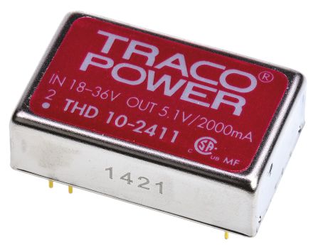 TRACOPOWER THD 10 DC/DC-Wandler 10W 24 V Dc IN, 5V Dc OUT / 2A 1.5kV Dc Isoliert