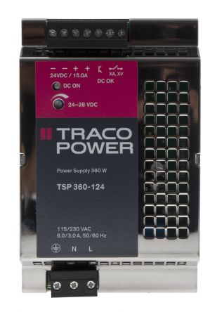 TRACOPOWER TSP Switch-Mode DIN-Schienen Netzteil 360W, 85 → 264V Ac, 24V Dc / 15A