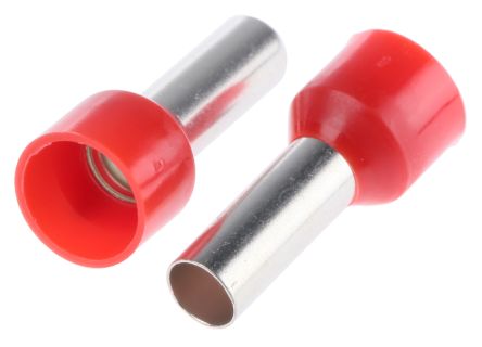 RS PRO Aderendhülsen Bis 10mm², Stift ø 4.5mm, Rot, Nylon, 12mm, 18mm, Isoliert, 8AWG Max.