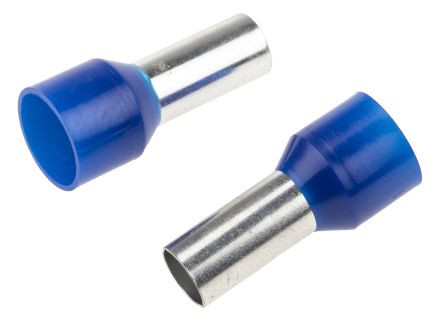 RS PRO Aderendhülsen Bis 16mm², Stift ø 5.8mm, Blau, Nylon, 12mm, 24mm, Isoliert, 6AWG Max.