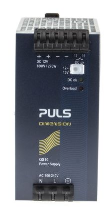 PULS DIMENSION Q Switch Mode DIN Rail Power Supply, 100 → 240V Ac Ac, Dc Input, 12V Dc Dc Output, 15A Output,