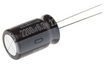 Nichicon PS, THT Aluminium-Elektrolyt Kondensator 2200μF ±20% / 6.3V Dc, Ø 12.5mm X 20mm, Bis 105°C
