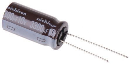 Nichicon PS, THT Aluminium-Elektrolyt Kondensator 3300μF ±20% / 10V Dc, Ø 12.5mm X 25mm, Bis 105°C