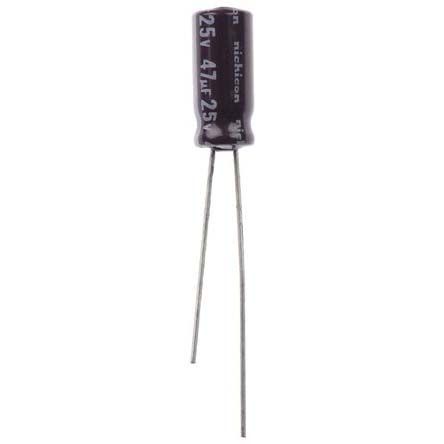 Nichicon PS, THT Elektrolyt Kondensator 47μF ±20% / 25V Dc, Ø 5mm X 11mm, Bis 105°C