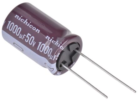 Nichicon PS, THT Aluminium-Elektrolyt Kondensator 1000μF ±20% / 50V Dc, Ø 16mm X 25mm, Bis 105°C