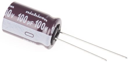 Nichicon PS, THT Aluminium-Elektrolyt Kondensator 100μF ±20% / 100V Dc, Ø 12.5mm X 20mm, Bis 105°C