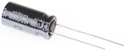 Nichicon Condensador Electrolítico Serie VR, 1000μF, ±20%, 25V Dc, Radial, Orificio Pasante, 10 (Dia.) X 20mm, Paso 5mm