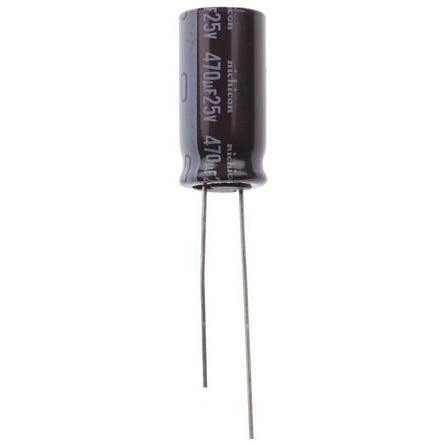 Nichicon PM, THT Aluminium-Elektrolyt Kondensator 470μF ±20% / 25V Dc, Ø 10mm X 20mm, Bis 105°C