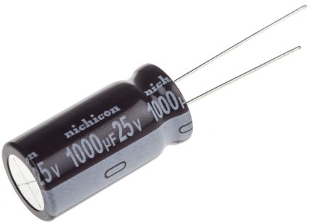 Nichicon PM, THT Aluminium-Elektrolyt Kondensator 1000μF ±20% / 25V Dc, Ø 12.5mm X 25mm, Bis 105°C