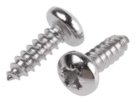 RS PRO Plain Stainless Steel Pan Head Self Tapping Screw, N°8 X 1/2in Long 13mm Long