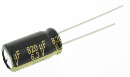 Panasonic Condensador Electrolítico Serie FM-A, 820μF, ±20%, 6.3V Dc, Radial, Orificio Pasante, 8 (Dia.) X 15mm, Paso