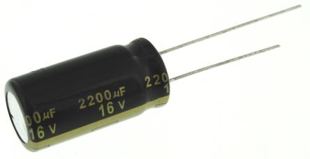 Panasonic Condensador Electrolítico Serie FM-A, 2200μF, ±20%, 16V Dc, Radial, Orificio Pasante, 12.5 (Dia.) X 25mm,