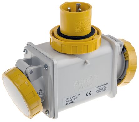 Scame Industrieller Stromversorgungssteckverbinder-Adapter Stecker, Buchse Gelb 1 X 2P + E, 2 X 2P + E, 110 V / 16A IP66