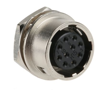 Hirose HR10 Series, 10 Pole Panel Mount Connector, 10mm Shell Size, Female Contacts, Push-Pull Mating