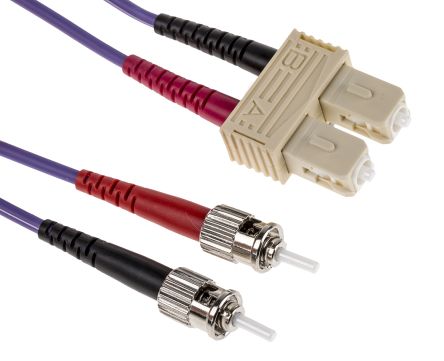 RS PRO SC To ST Duplex Multi Mode OM3 Fibre Optic Cable, 50/125μm, Purple, 3m