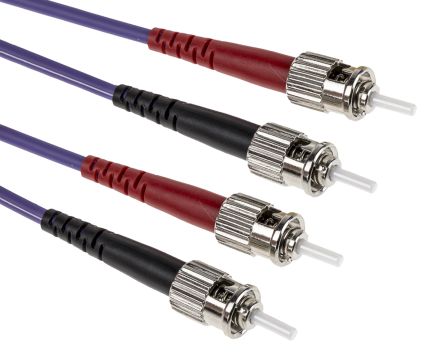 RS PRO ST To ST Simplex Multi Mode OM3 Fibre Optic Cable, 50/125μm, Purple, 10m