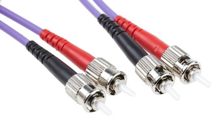 RS PRO ST To ST Duplex Multi Mode OM3 Fibre Optic Cable, 50/125μm, Purple, 2m