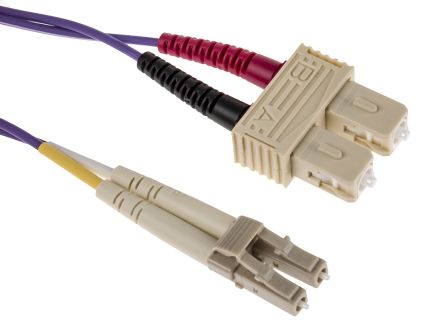 RS PRO LC To SC Duplex Multi Mode OM3 Fibre Optic Cable, 50/125μm, Purple, 3m