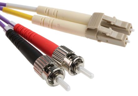 RS PRO LC To ST Duplex Multi Mode OM3 Fibre Optic Cable, 50/125μm, Purple, 1m