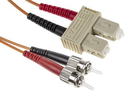 RS PRO ST To SC Duplex Multi Mode OM2 Fibre Optic Cable, 50/125μm, Orange, 5m
