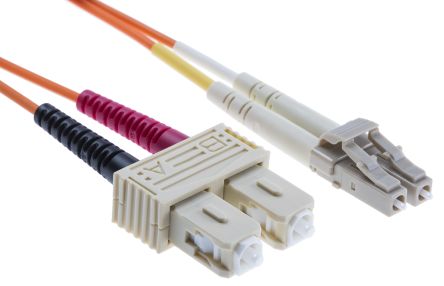 RS PRO LC To SC Duplex Multi Mode OM1 Fibre Optic Cable, 62.5/125μm, Orange, 2m
