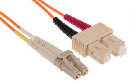 RS PRO LC To SC Duplex Multi Mode OM1 Fibre Optic Cable, 62.5/125μm, Orange, 10m