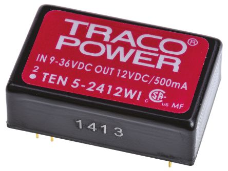 TRACOPOWER TEN 5WI DC/DC-Wandler 6W 24 V Dc IN, 12V Dc OUT / 500mA 1.5kV Dc Isoliert
