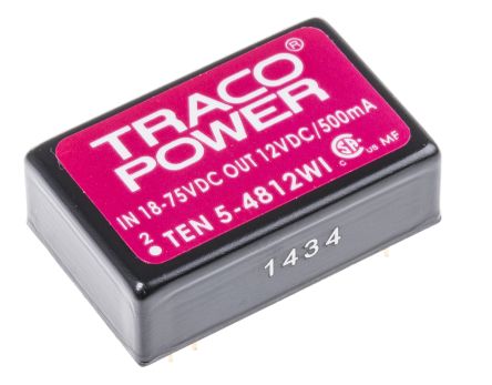 TRACOPOWER TEN 5WI DC/DC-Wandler 6W 48 V Dc IN, 12V Dc OUT / 500mA 1.5kV Dc Isoliert