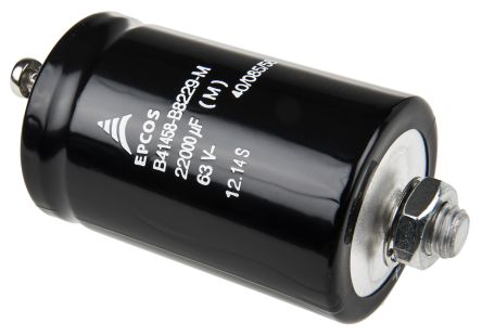 EPCOS B41458, Schraub Aluminium-Elektrolyt Kondensator 22000μF ±20% / 63V Dc, Ø 51.6mm X 80.7mm, +85°C