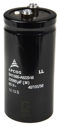 EPCOS B41560, Schraub Aluminium-Elektrolyt Kondensator 22000μF ±20% / 63V Dc, Ø 51.6mm X 105.7mm, Bis 105°C