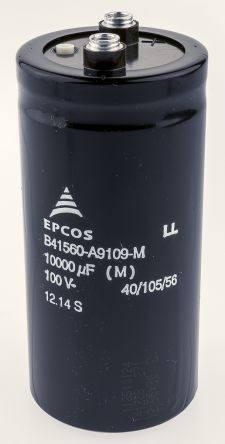 EPCOS B41560, Schraub Aluminium-Elektrolyt Kondensator 10000μF ±20% / 100V Dc, Ø 51.6mm X 105.7mm, Bis 105°C