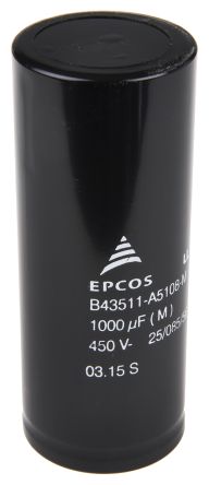 EPCOS B43511 Snap-In Elektrolyt Kondensator 1000μF ±20% / 450V Dc, Ø 40mm X 100mm, +85°C