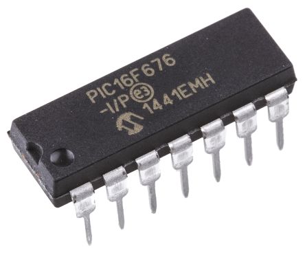 Microchip PIC16F676-I/P, 8bit PIC Microcontroller, PIC16F, 20MHz, 128 B, 1024 X 14 Words Flash, 14-Pin PDIP