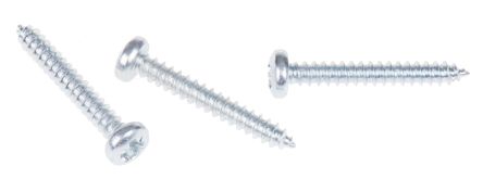 RS PRO Bright Zinc Plated Steel Pan Head Self Tapping Screw, N°6 X 1in Long 25mm Long