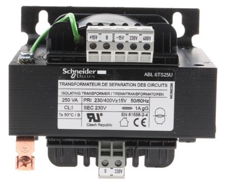 Schneider Electric 隔离变压器, 250VA, 230 → 400V输入, 230V 交流输出