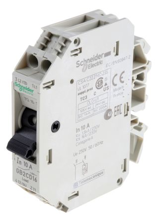Schneider Electric GB2 Thermischer Überlastschalter / Thermischer Geräteschutzschalter, 1-polig + N-polig, 10A, 250V Ac