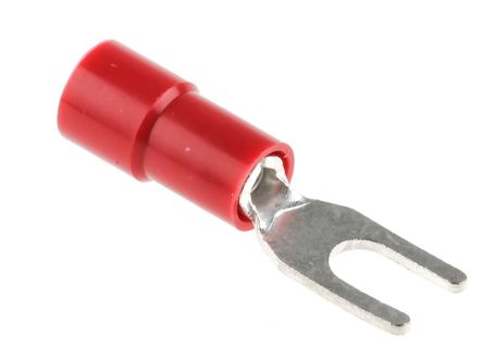 RS PRO Rot Isoliert Gabelkabelschuh B. 5.7mm Vinyl, Min. 0.5mm², Max. 1.5mm² 22AWG 16AWG