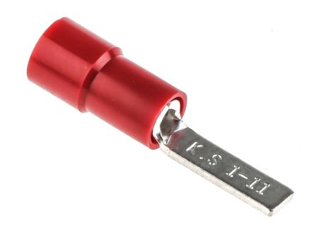 RS PRO Kabelschuh Flachstift Stecker, Isoliert, Rot, L. 11mm, D. 0.75mm, Nicht Ummantelt