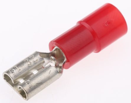 RS PRO Flachsteckhülse, Rot, Isoliert, 4.75 X 0.5mm, Buchse, 0.5mm² - 1.5mm², 22AWG Min