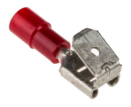 RS PRO Flachsteckhülse, Rot, Isoliert, 6.35 X 0.8mm, Buchse, 0.5mm² - 1.5mm², 22AWG Min