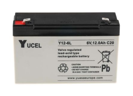 Yuasa 6V Tab Sealed Lead Acid Battery, 12Ah
