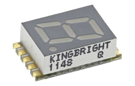 Kingbright Display LED 7 Segmentos De Segmentos De 1 Caract., Rojo, Vf= 2 V, Cátodo Común, Mont. Superficial