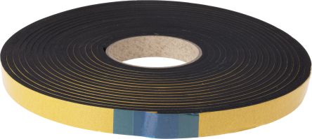 RS PRO 泡棉胶带, 5mm厚, 20mm宽, 10m长, 黑色, EPDM, 泡沫密度102kg/m³, 拉伸强度68.9N/cm